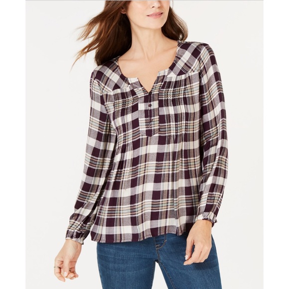 Style & Co. Tops - Style & Co Plaid Purple Pintuck Shirt Size Medium
